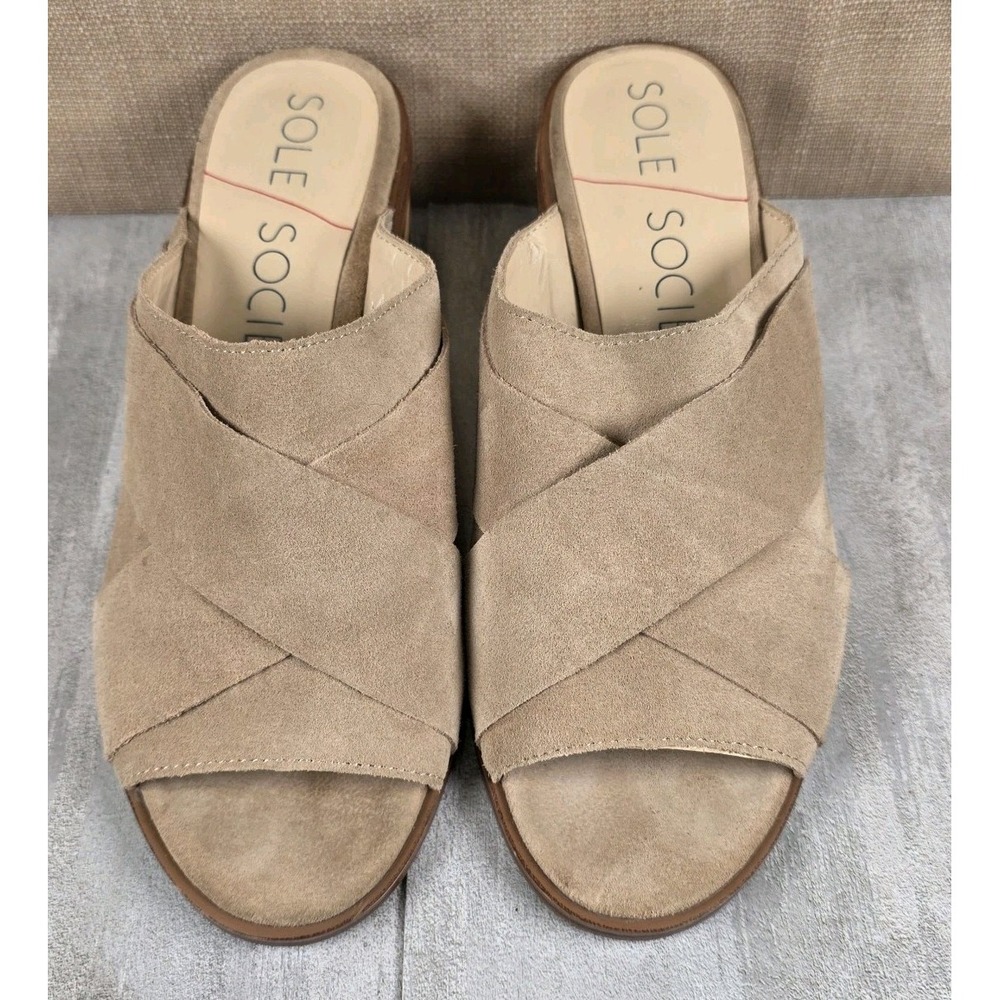 Sole Society Taupe Suede Crisscross Slide Mules
